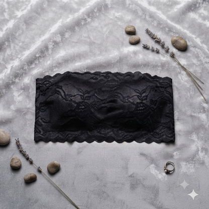 New Women's Black Lace Strapless Tube Bra – Soft Stretch Bandeau Bralette