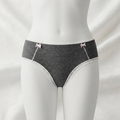 Women's Ribbed Cotton Briefs with Lace Trim & Bow Accents -6126
