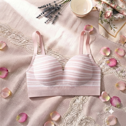 Striped Light Padded Cotton Bra – Wire-Free Everyday Comfort | Adjustable Straps