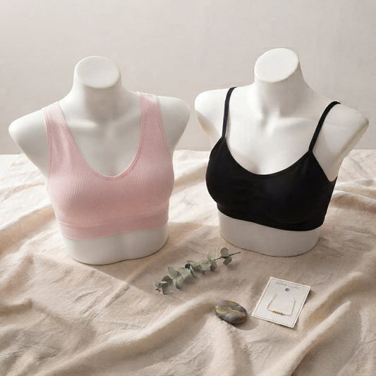 Pack of 2 - Women's Seamless Padded Bralette & Butterfly Lace Back Sports Bra Combo