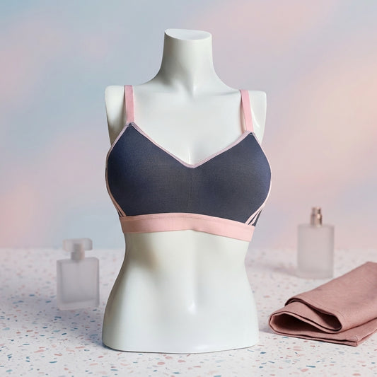 Soft Touch Sports-Style Bralette – Pink & Navy Accent