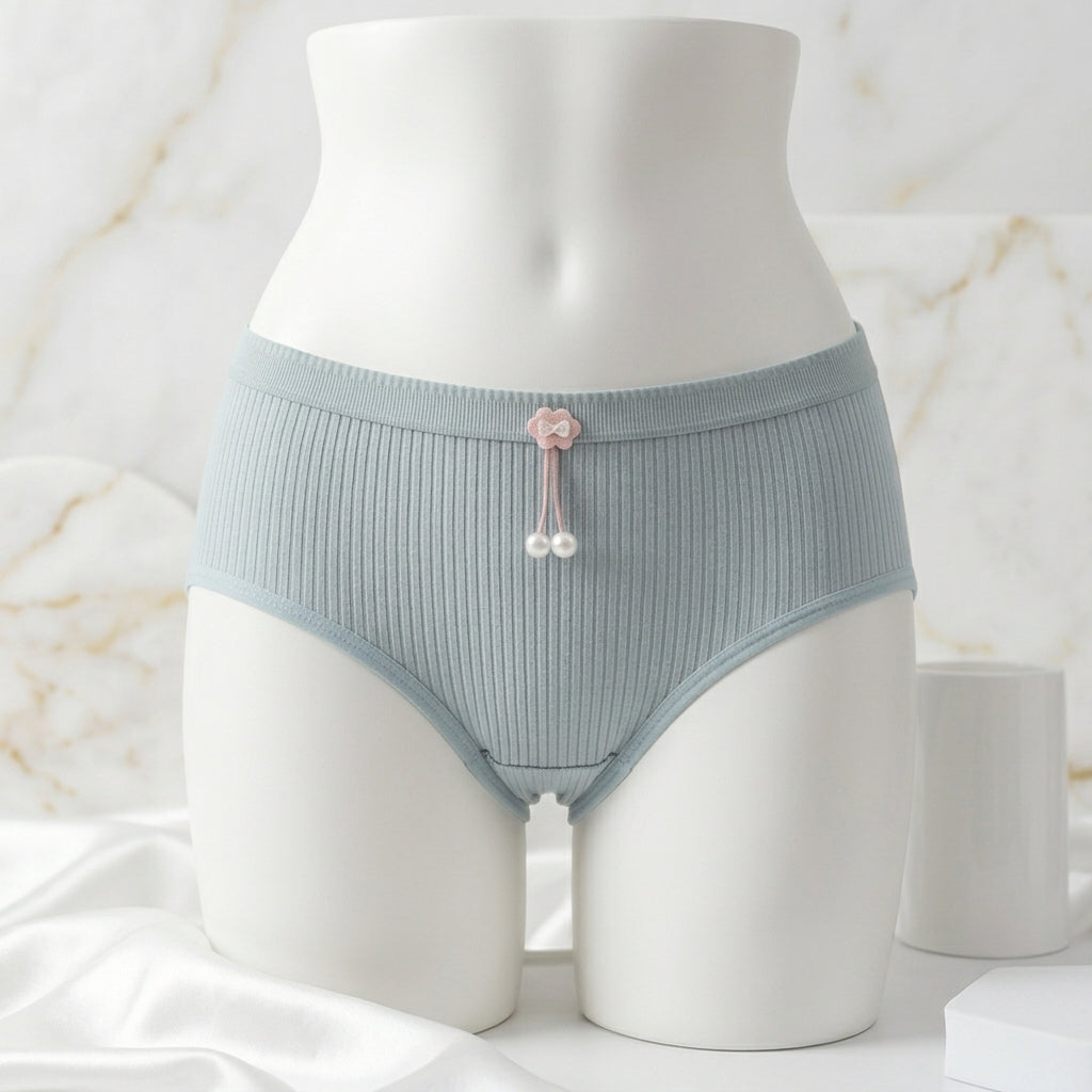 Pack of 3 Women's Ribbed Cotton Panties with Pearl Charm -