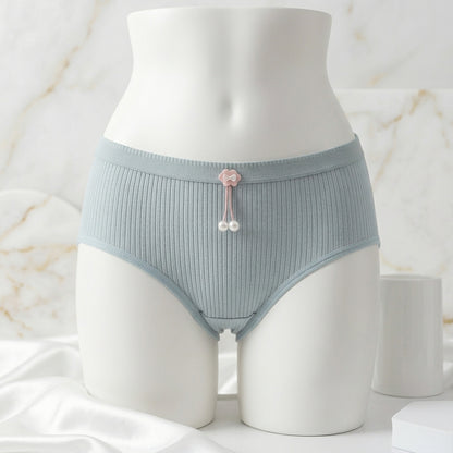 Pack of 3 Women's Ribbed Cotton Panties with Pearl Charm -