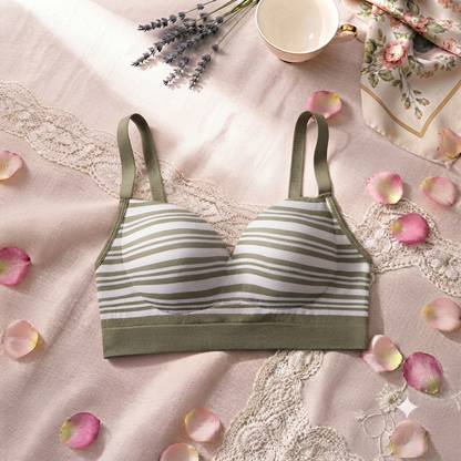 Striped Light Padded Cotton Bra – Wire-Free Everyday Comfort | Adjustable Straps