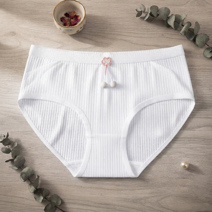 Pack of 3 Women's Ribbed Cotton Panties with Pearl Charm -