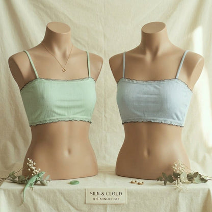 "Silk & Cloud: The Minuet Set - Dual Pastel Ribbed Bralettes