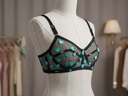 Women's Sheer Heart Mesh Bra – Non-Wired Non-Padded Full Net Bralette HRT- 001