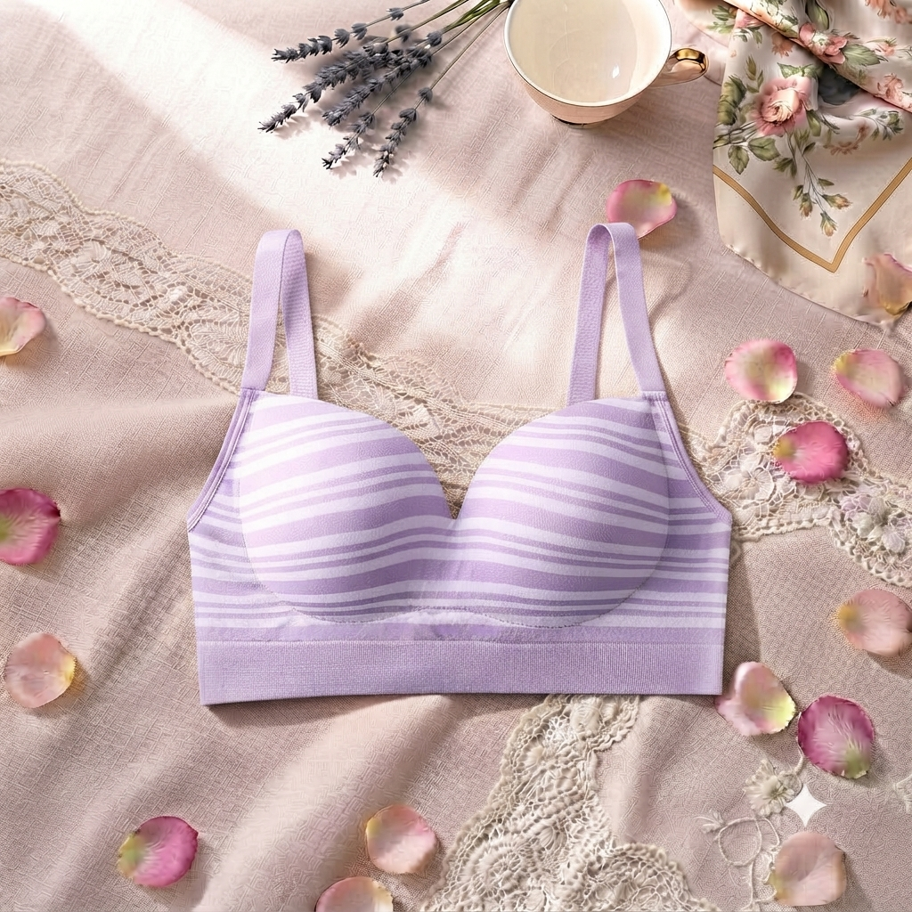 Striped Light Padded Cotton Bra – Wire-Free Everyday Comfort | Adjustable Straps