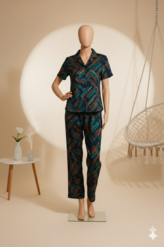 Flourish Women’s Linen Pajama Set – 2-Piece Artistic Print Nightwear