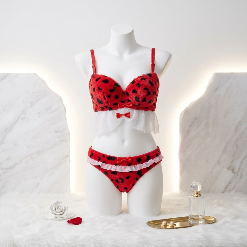 Wild Safari Leopard Plush Lingerie Set – Faux Fur & Mesh Babydoll-2305 Furr