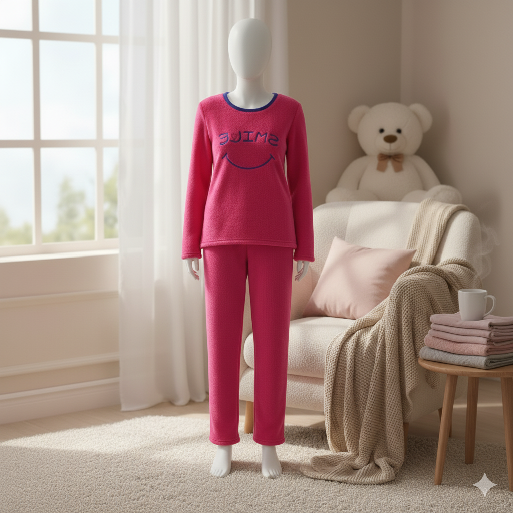 Flourish Fleece Winter Pajama Set – Hot Pink Smile Edition