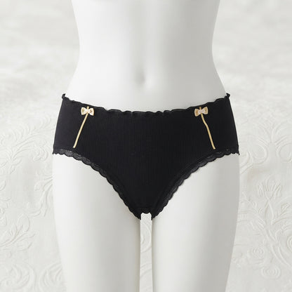 Women's Ribbed Cotton Briefs with Lace Trim & Bow Accents -6126