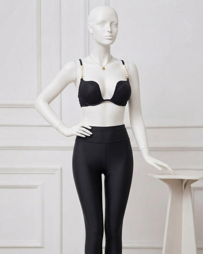 Luxury Pearl-Strap Lace Padded Bra Black -9091