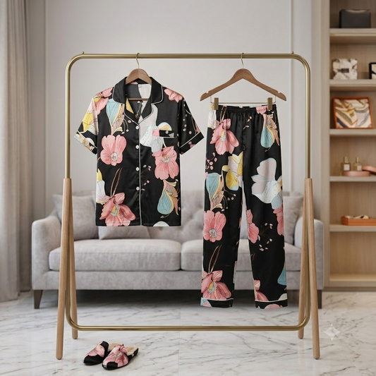 Premium Luxury 2-Piece Short-Sleeve Lounge & Sleepwear Night Suit Set COR-9813