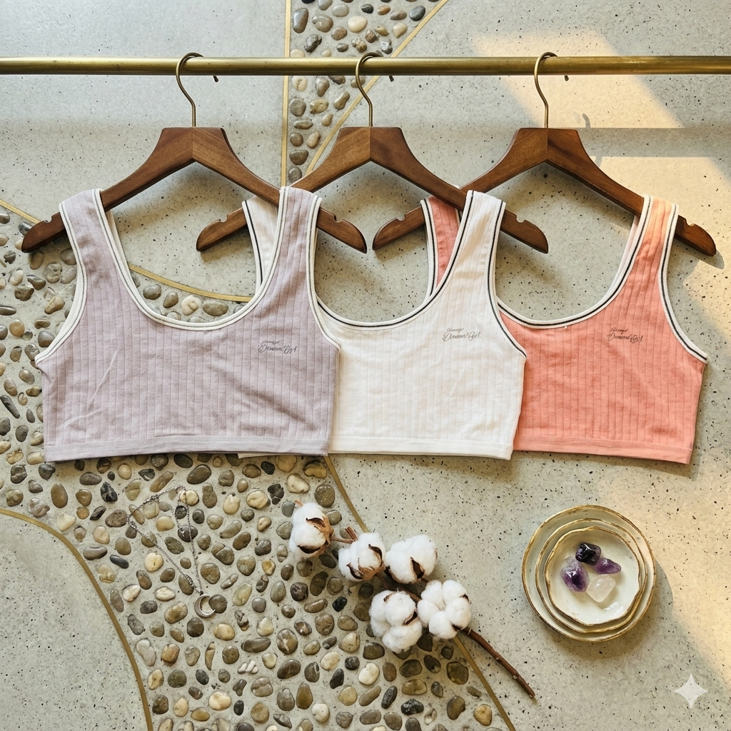 Flourish pack of 3 Teenagers Scoop Neck Ribbed Crop Bra Pack (Non-Padded) K-940
