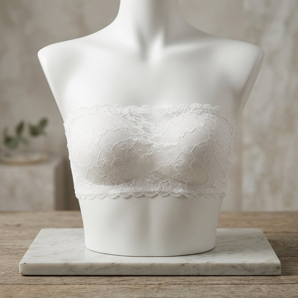 New Women's Black Lace Strapless Tube Bra – Soft Stretch Bandeau Bralette