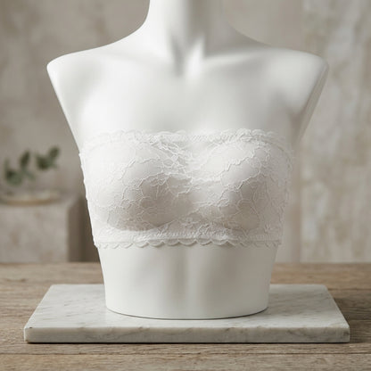 New Women's Black Lace Strapless Tube Bra – Soft Stretch Bandeau Bralette