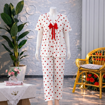 Flourish Minimalist Heart Print Pajama Set - Soft White