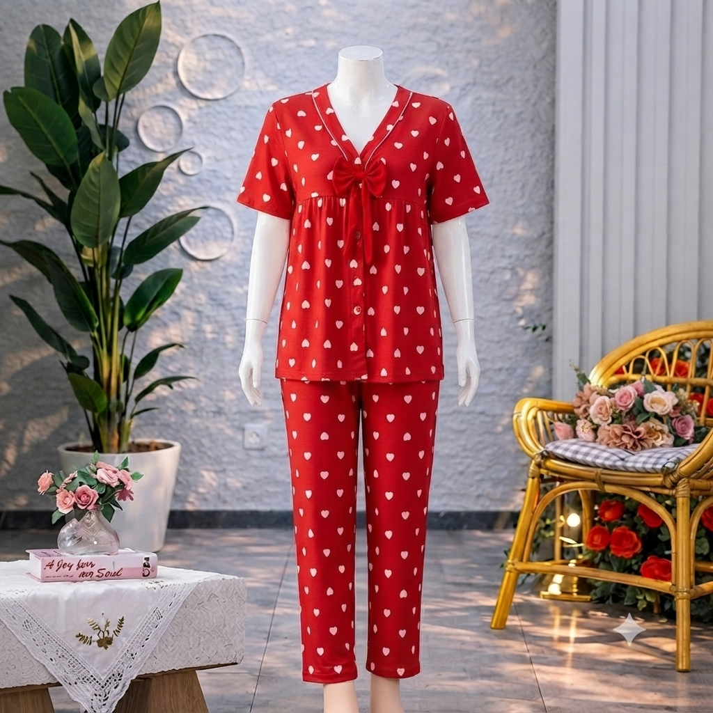 Flourish Minimalist Heart Print Pajama Set - Soft White