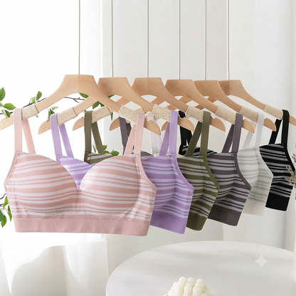 Striped Light Padded Cotton Bra – Wire-Free Everyday Comfort | Adjustable Straps