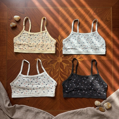 PACK OF 3 Girls' Printed Non-Padded Camisole Bra – Soft Stretch Everyday Training Bra | Pack of 3 | -K0087