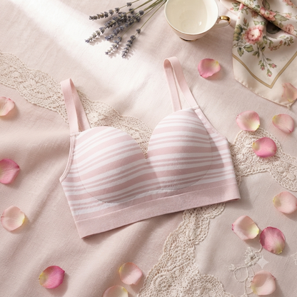 Striped Light Padded Cotton Bra – Wire-Free Everyday Comfort | Adjustable Straps
