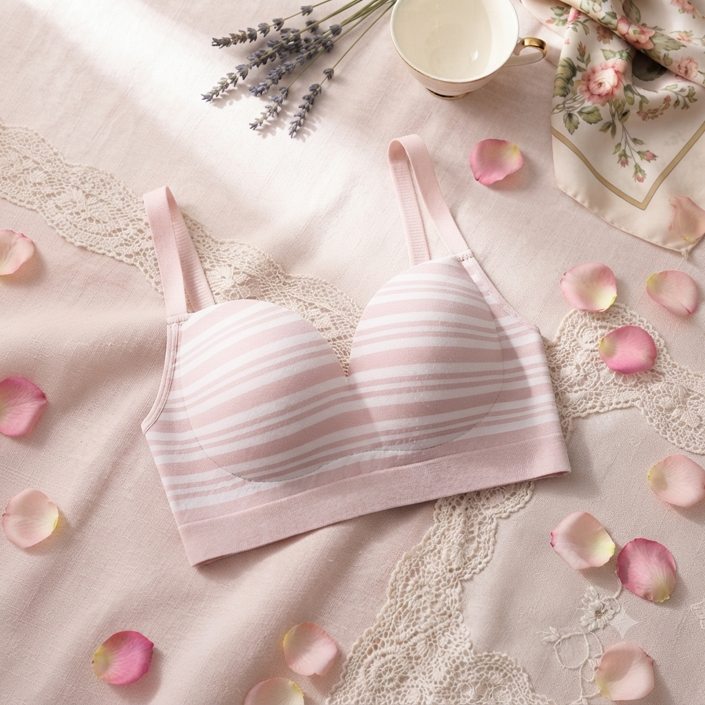 Striped Light Padded Cotton Bra – Wire-Free Everyday Comfort | Adjustable Straps