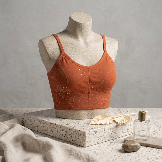 Elegant Olive Green Rhinestone Crop Top