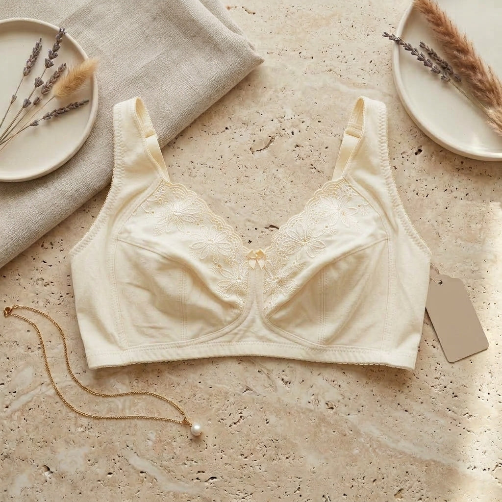 Flourish Floral Embroidered Non-Padded Bra (Art No. 230627) - Cream