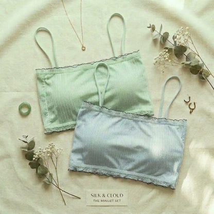 "Silk & Cloud: The Minuet Set - Dual Pastel Ribbed Bralettes