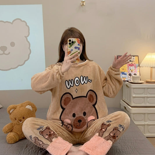 Women’s Ultra-Soft Plush Fleece Teddy Bear Pajama Set – Cute Winter Sleepwear & Loungewear
