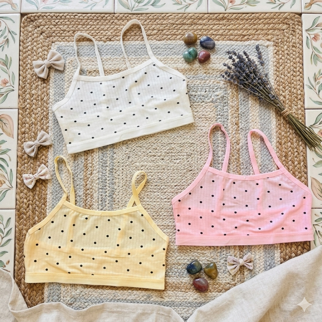 Flourish Pack of 3 Girls Soft Cotton Ribbed Training Bra Pack (Non-Padded) -K0081