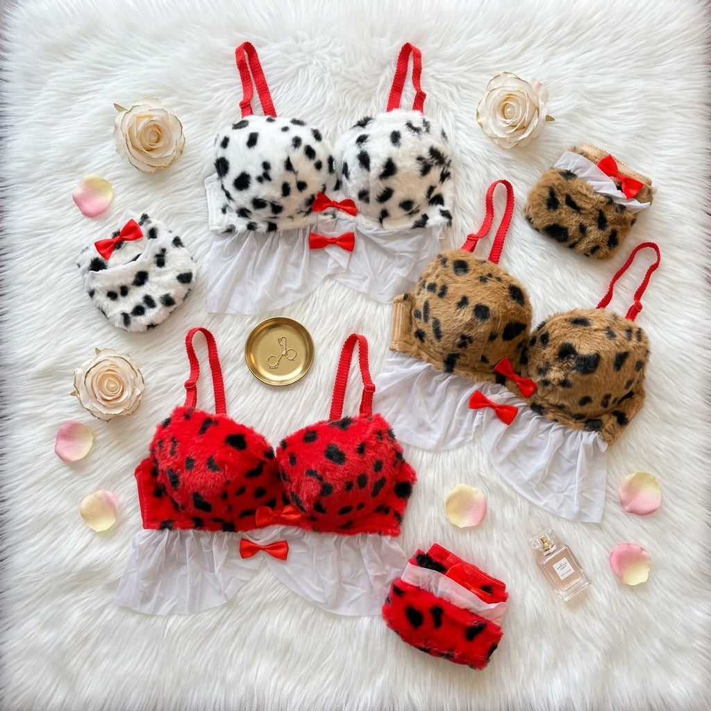 Wild Safari Leopard Plush Lingerie Set – Faux Fur & Mesh Babydoll-2305 Furr