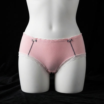 Women's Ribbed Cotton Briefs with Lace Trim & Bow Accents -6126