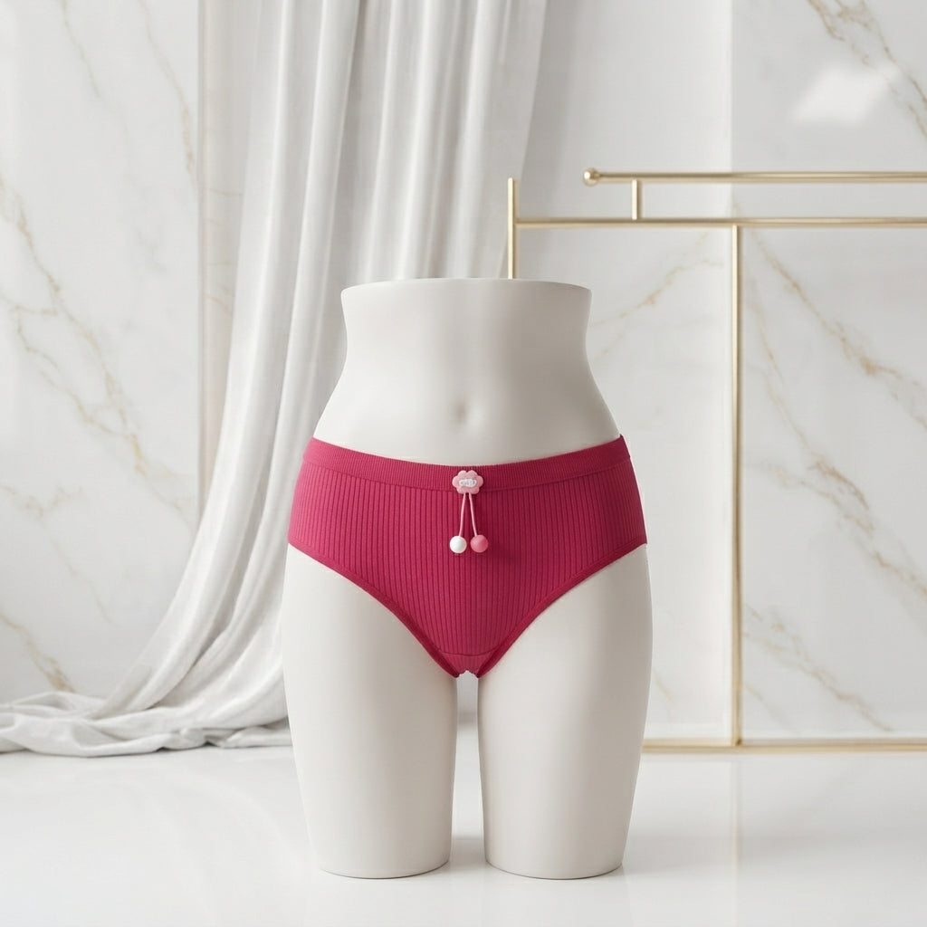 Pack of 3 Women's Ribbed Cotton Panties with Pearl Charm -