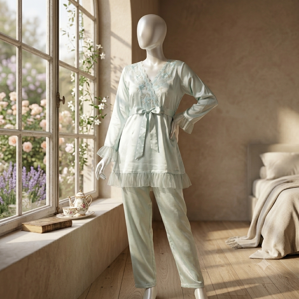 Serenity Satin Lounge Set – Soft Mint