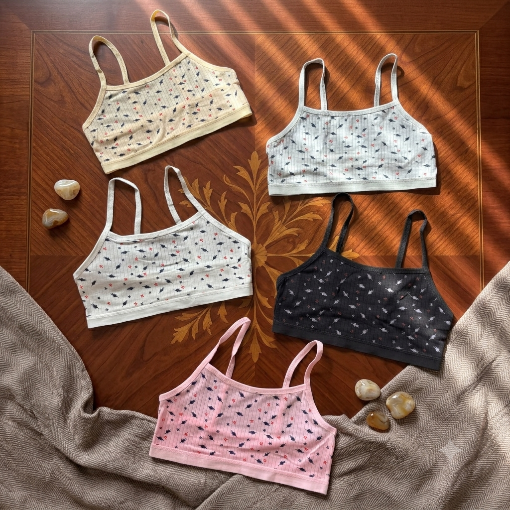 PACK OF 3 Girls' Printed Non-Padded Camisole Bra – Soft Stretch Everyday Training Bra | Pack of 3 | -K0087