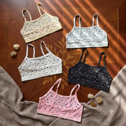 PACK OF 3 Girls' Printed Non-Padded Camisole Bra – Soft Stretch Everyday Training Bra | Pack of 3 | -K0087