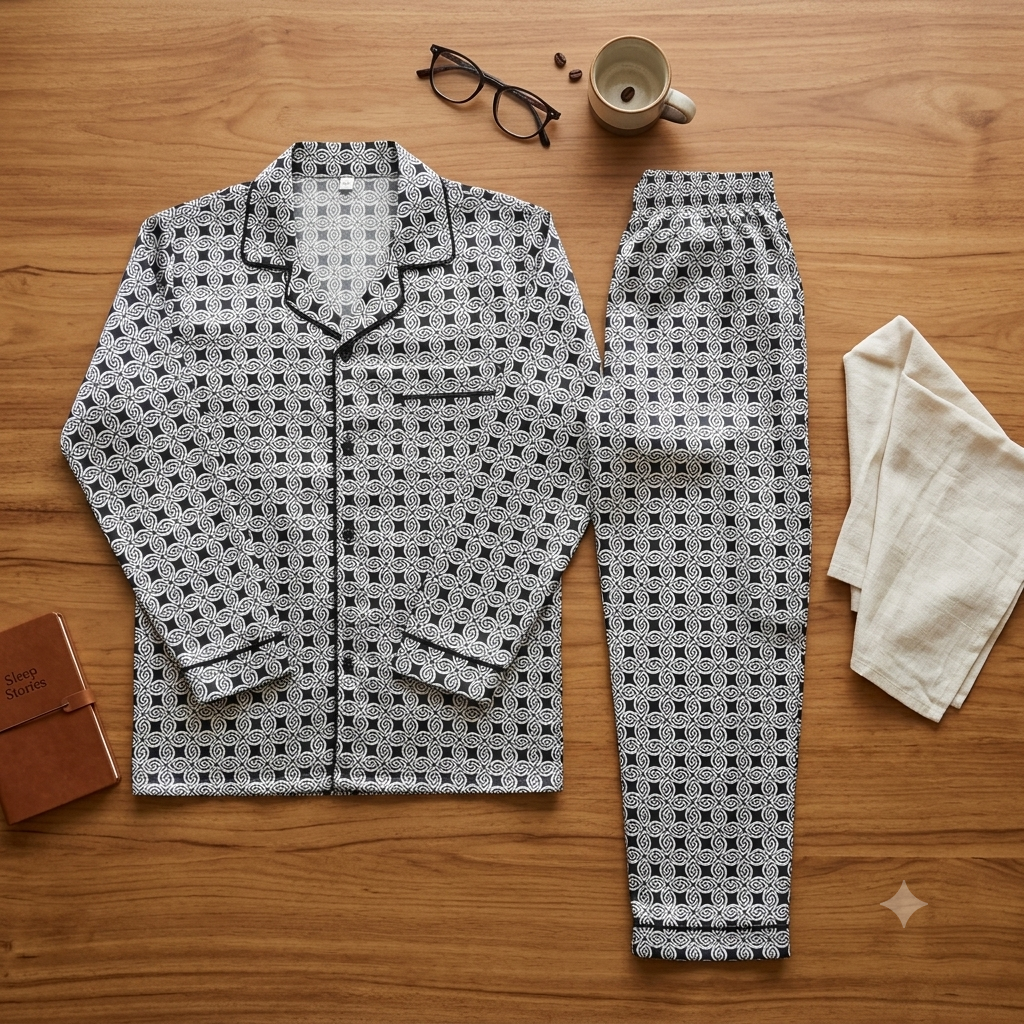 Classic Geometric Notch-Collar Pyjama Set