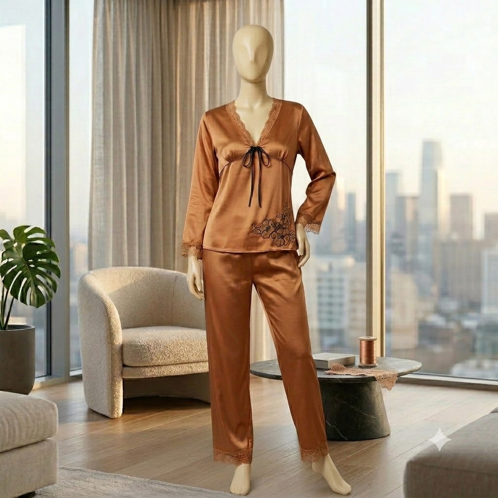 Elegant V-Neck Satin Loungewear Set – Premium Silk-Feel Night Suit for Women