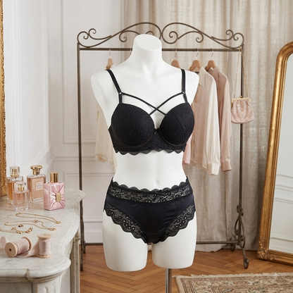 Victoria’s Secret Inspired Premium Black Lace Lingerie Set - Padded Cross-Strap Bra & Panty