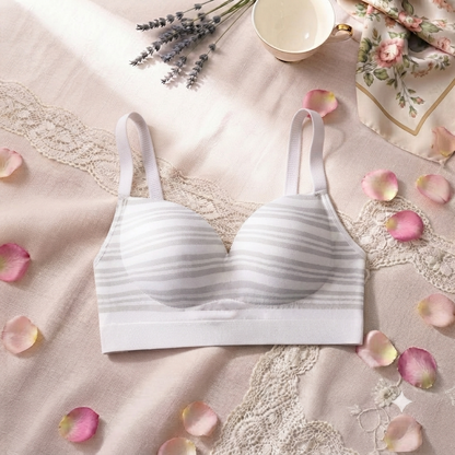 Striped Light Padded Cotton Bra – Wire-Free Everyday Comfort | Adjustable Straps