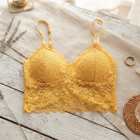 Floral Lace Bralette – Soft Light Padded Wireless Camisole Bra