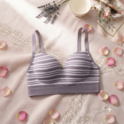 Striped Light Padded Cotton Bra – Wire-Free Everyday Comfort | Adjustable Straps