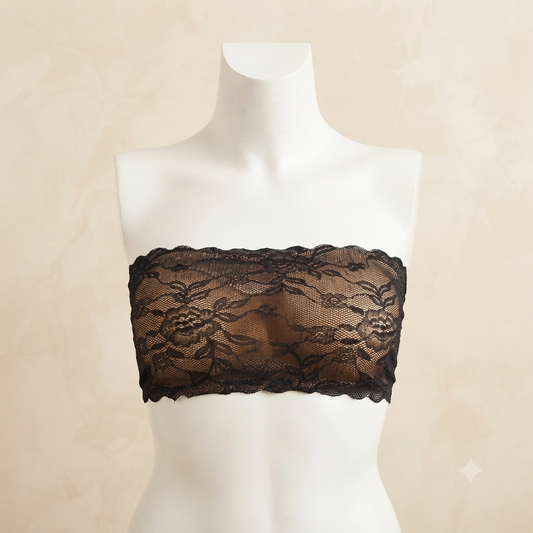 New Women's Black Lace Strapless Tube Bra – Soft Stretch Bandeau Bralette
