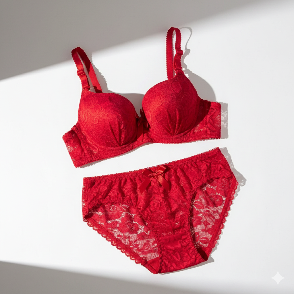 Flourish Lace Padded Bra & Panty Set – Elegant Floral Design with Underwire Support 715