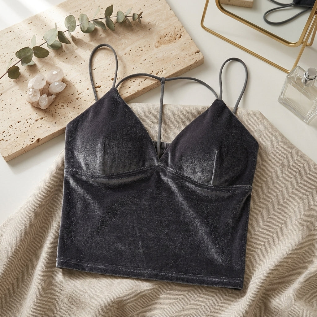 Deep Plum Velvet Camisole – Stylish Twist Front Sleeveless Top
