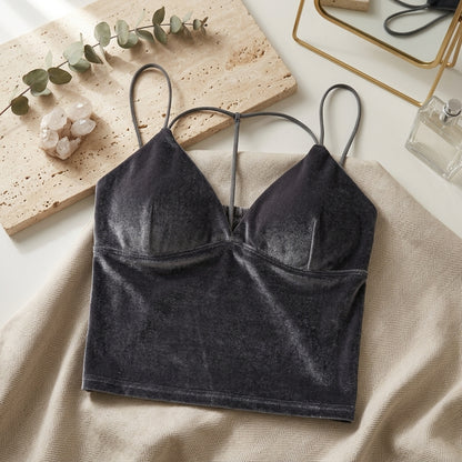 Deep Plum Velvet Camisole – Stylish Twist Front Sleeveless Top