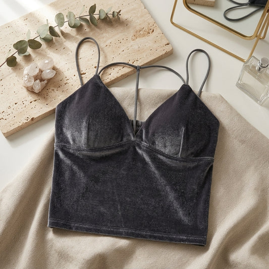 Deep Plum Velvet Camisole – Stylish Twist Front Sleeveless Top