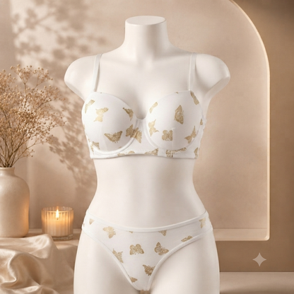 Flourish Velvet Butterfly Print Bra & Panty Set – Soft Padded, Wired, Premium Lingerie for Girls & Women 8092